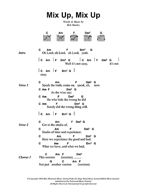 Bob Marley Mix Up, Mix Up Sheet Music Notes & Chords for Lyrics & Chords - Download or Print PDF