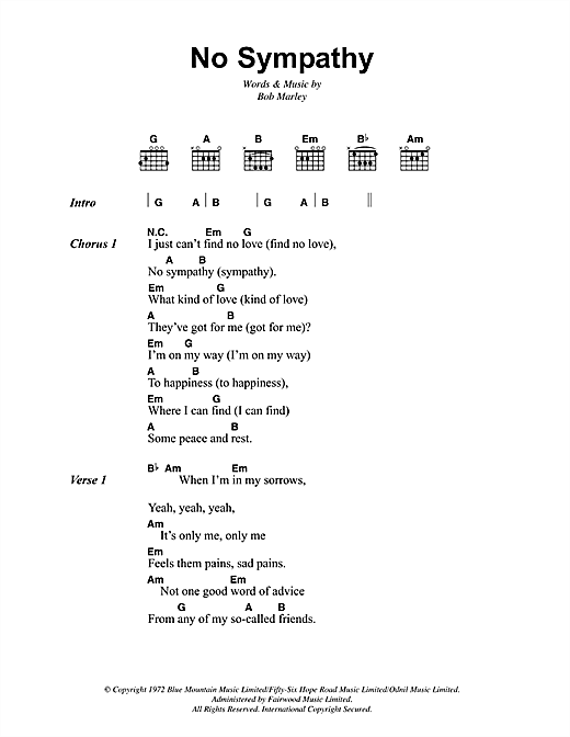 Bob Marley No Sympathy Sheet Music Notes & Chords for Lyrics & Chords - Download or Print PDF