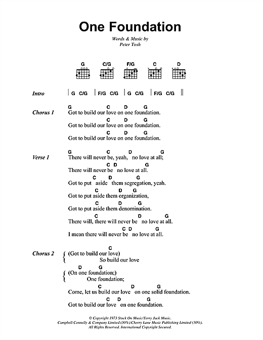 Bob Marley One Foundation Sheet Music Notes & Chords for Lyrics & Chords - Download or Print PDF