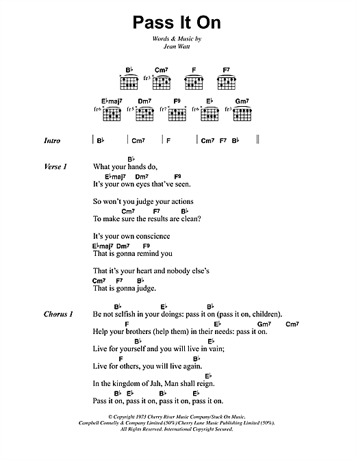 Bob Marley Pass It On Sheet Music Notes & Chords for Lyrics & Chords - Download or Print PDF