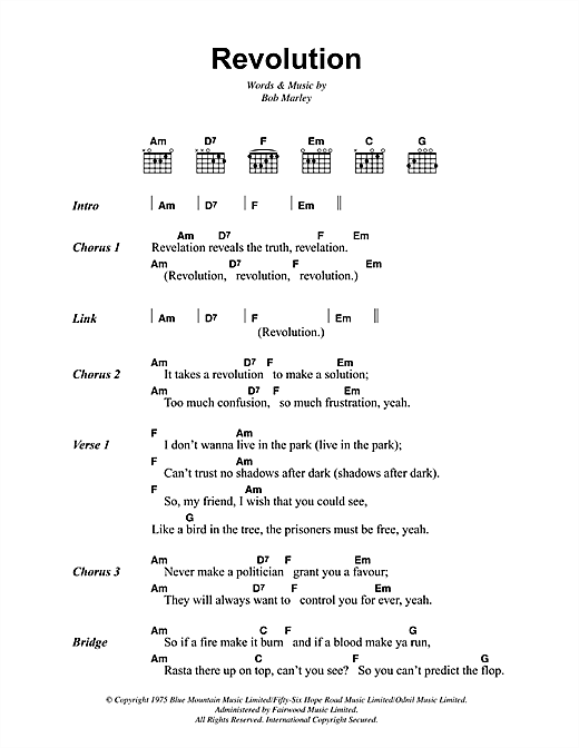 Bob Marley Revolution Sheet Music Notes & Chords for Lyrics & Chords - Download or Print PDF