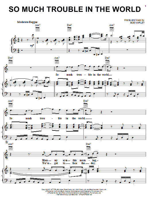 Preview Bob Marley So Much Trouble In The World Reggae sheet music, notes and chords for Easy Guitar Tab, SKU: 23386 sheet music, piano notes, chords, guitar tabs, score, transpose, transcribe, how to play, guide, download, learn, tutorial, progression, song, artist, awards, billboard, mtv, vh1, tour, single, album, release