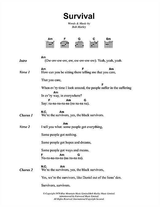 Bob Marley Survival Sheet Music Notes & Chords for Lyrics & Chords - Download or Print PDF