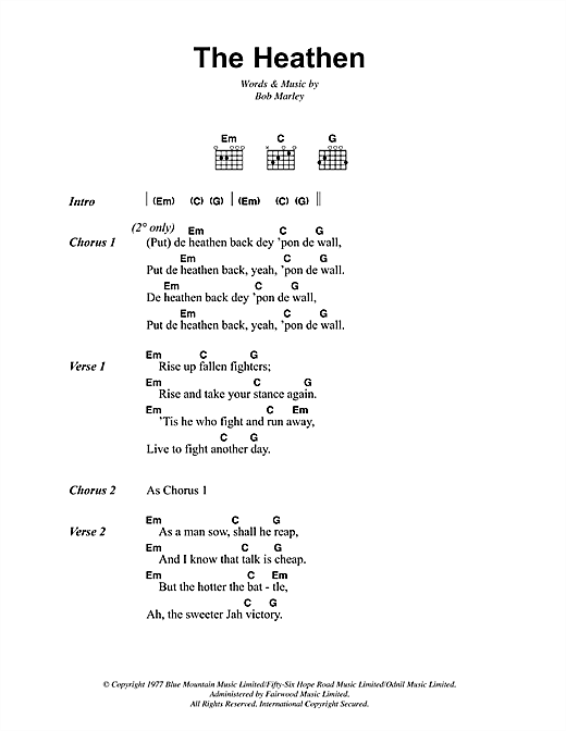 Bob Marley The Heathen Sheet Music Notes & Chords for Lyrics & Chords - Download or Print PDF