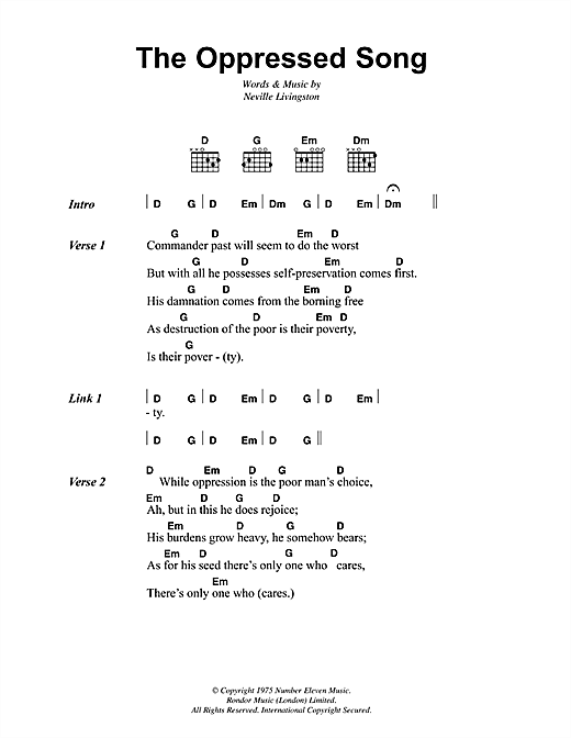 Bob Marley The Oppressed Song Sheet Music Notes & Chords for Lyrics & Chords - Download or Print PDF
