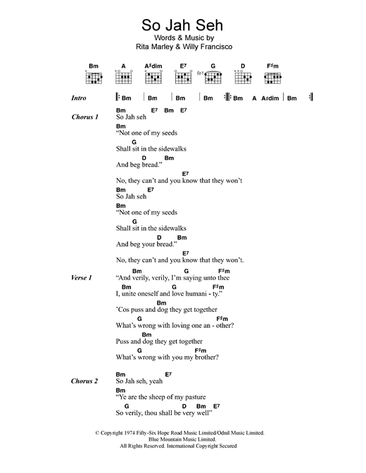 Bob Marley & The Wailers So Jah Seh Sheet Music Notes & Chords for Lyrics & Chords - Download or Print PDF