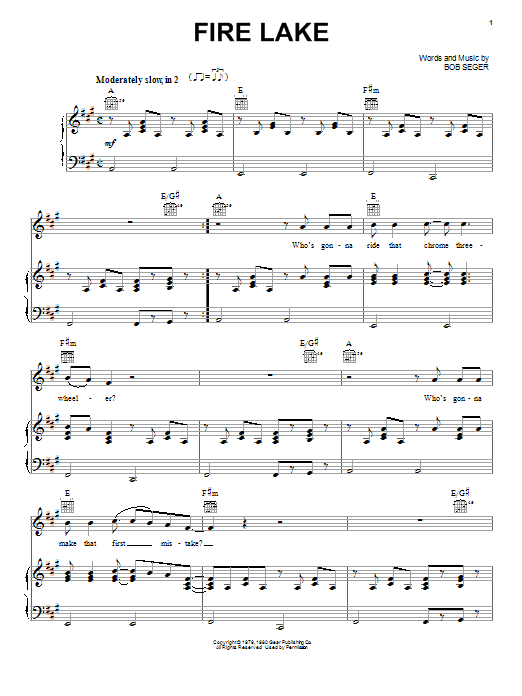 Preview Bob Seger Fire Lake Rock sheet music, notes and chords for Lyrics & Chords, SKU: 79640 Fire Lake sheet music