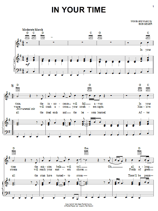 Preview Bob Seger In Your Time Rock sheet music, notes and chords for Lyrics & Chords, SKU: 79636 In Your Time sheet music