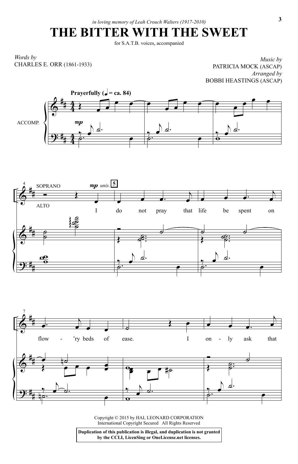 Patricia Mock The Bitter With The Sweet (arr. Bobbi Heastings) Sheet Music Notes & Chords for SATB - Download or Print PDF