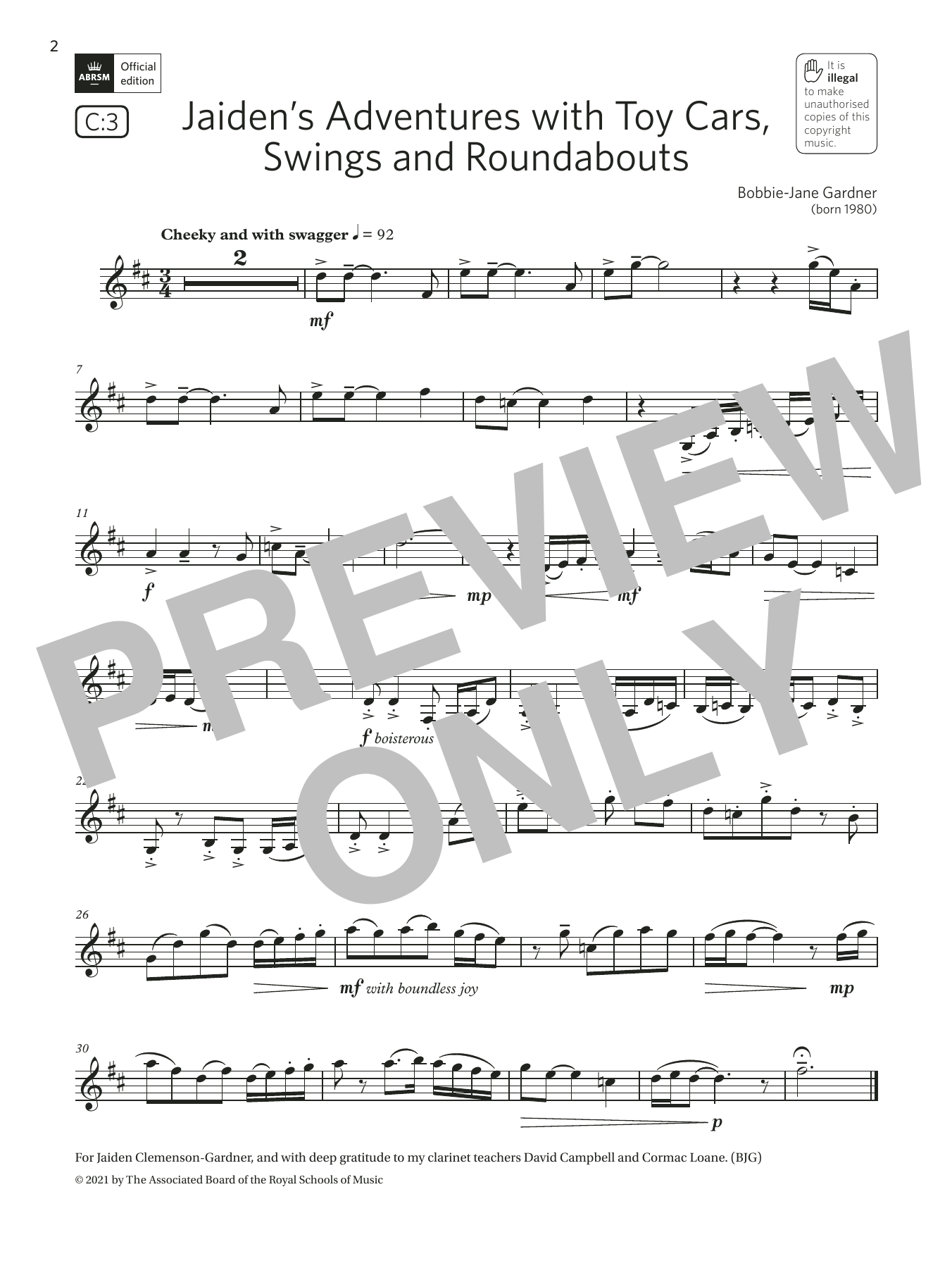 Bobbie-Jane Gardner Jaiden's Adventures with Toy Cars, Swings and Roundabouts (G3 C3 ABRSM Clarinet syllabus from 2022) Sheet Music Notes & Chords for Clarinet Solo - Download or Print PDF