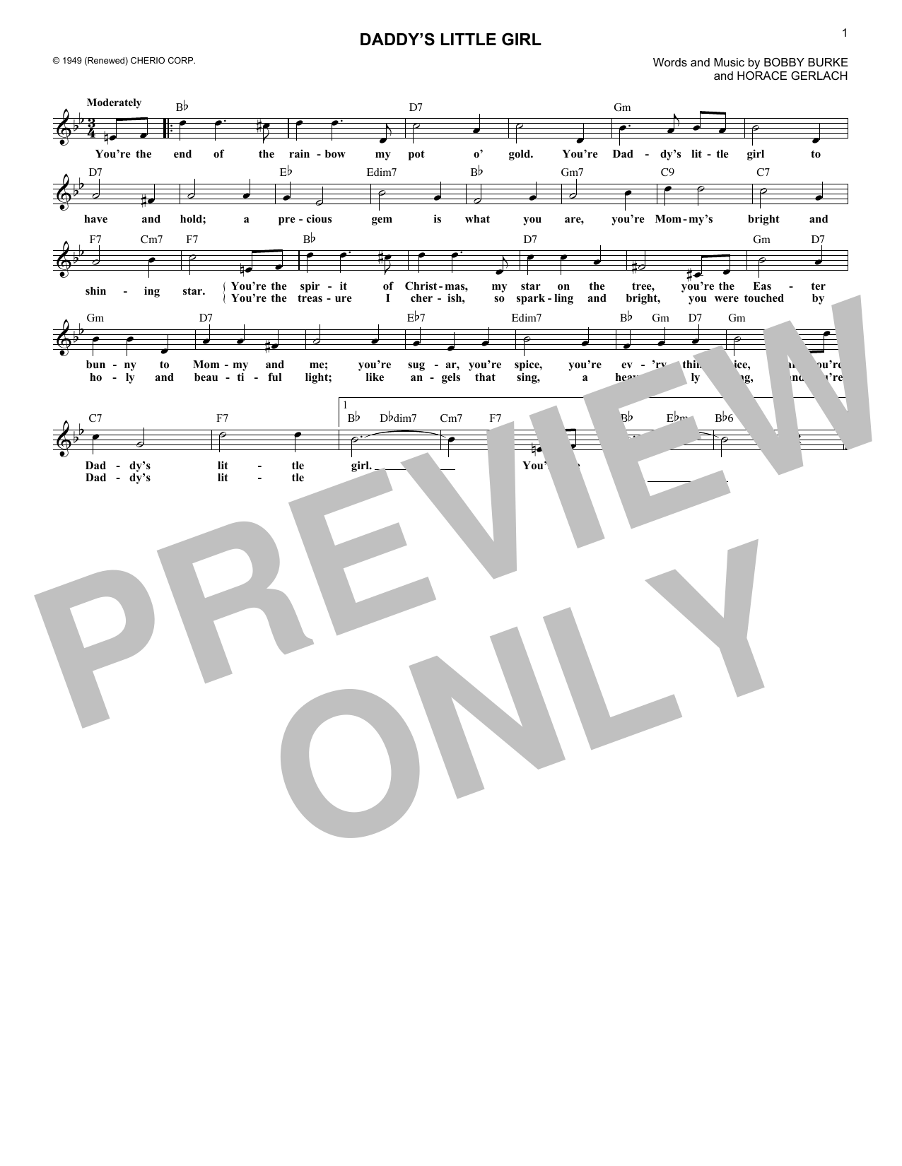 Bobby Burke Daddy's Little Girl Sheet Music Notes & Chords for Melody Line, Lyrics & Chords - Download or Print PDF