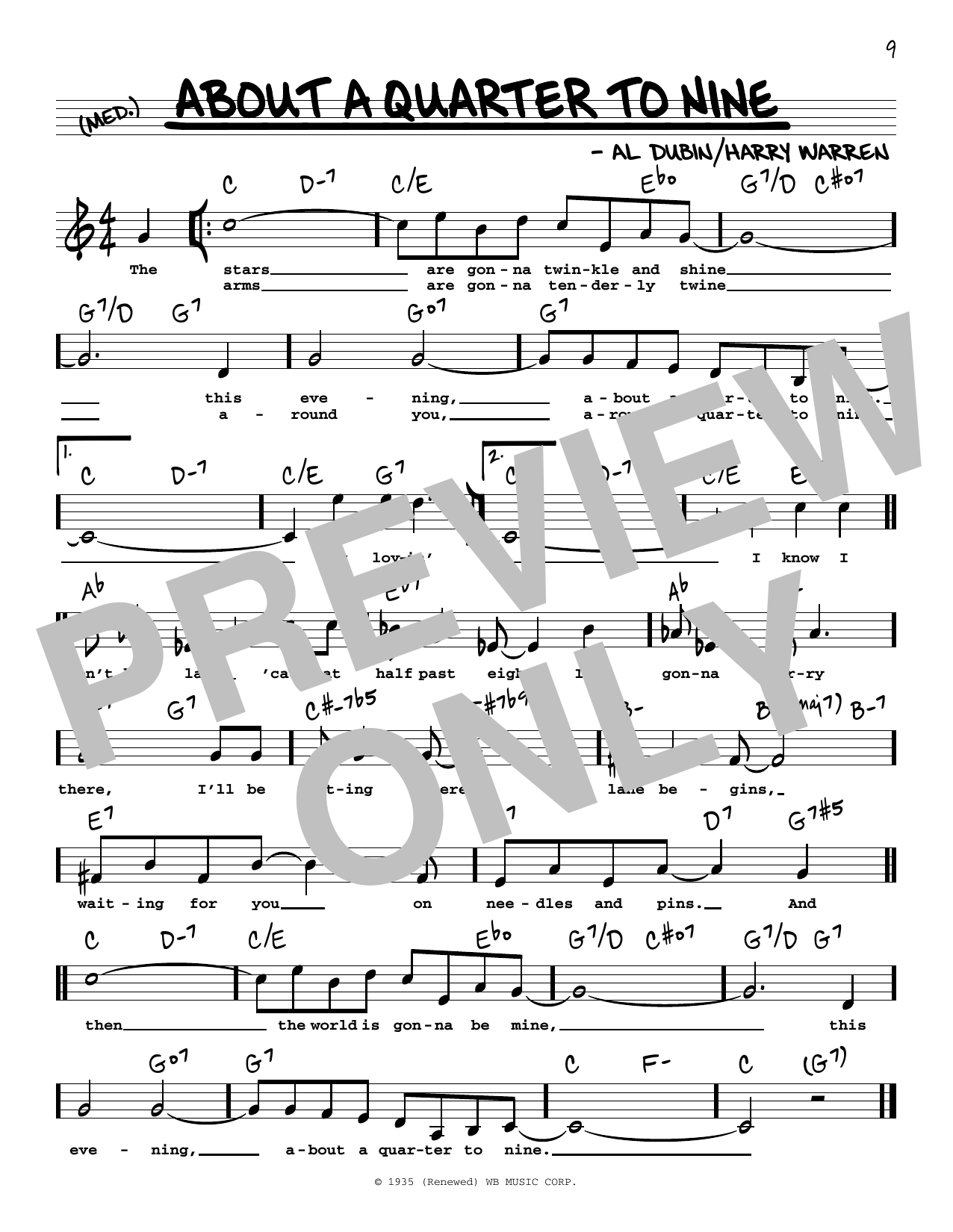 Bobby Darin About A Quarter To Nine (High Voice) Sheet Music Notes & Chords for Real Book – Melody, Lyrics & Chords - Download or Print PDF