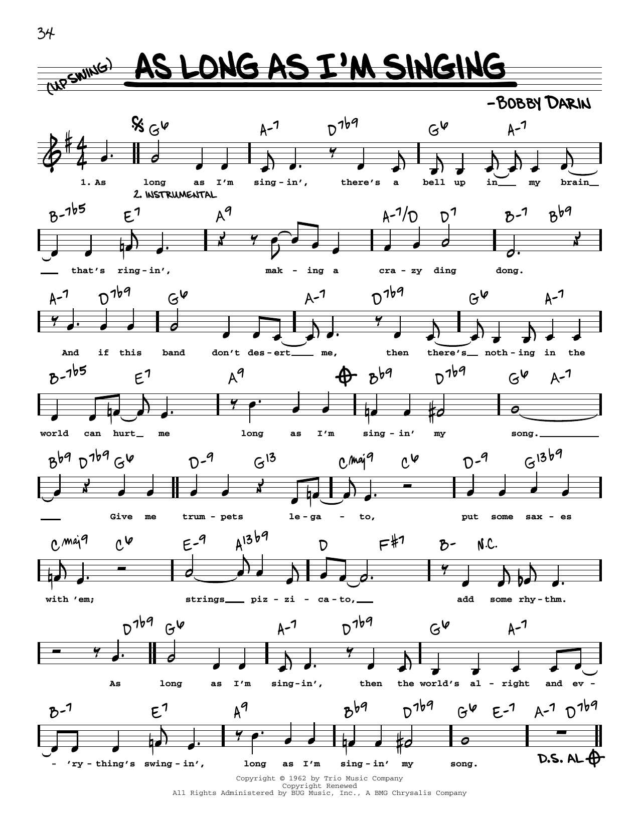 Bobby Darin As Long As I'm Singing (Low Voice) Sheet Music Notes & Chords for Real Book – Melody, Lyrics & Chords - Download or Print PDF Bobby Darin As Long As I'm Singing (Low Voice) Sheet Music Notes & Chords for Real Book – Melody, Lyrics & Chords - Download or Print PDF