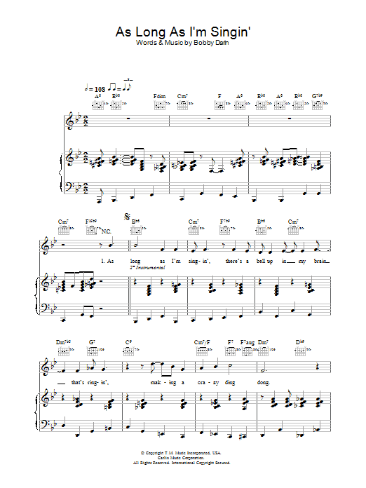 Bobby Darin As Long As I'm Singing Sheet Music Notes & Chords for Piano, Vocal & Guitar - Download or Print PDF