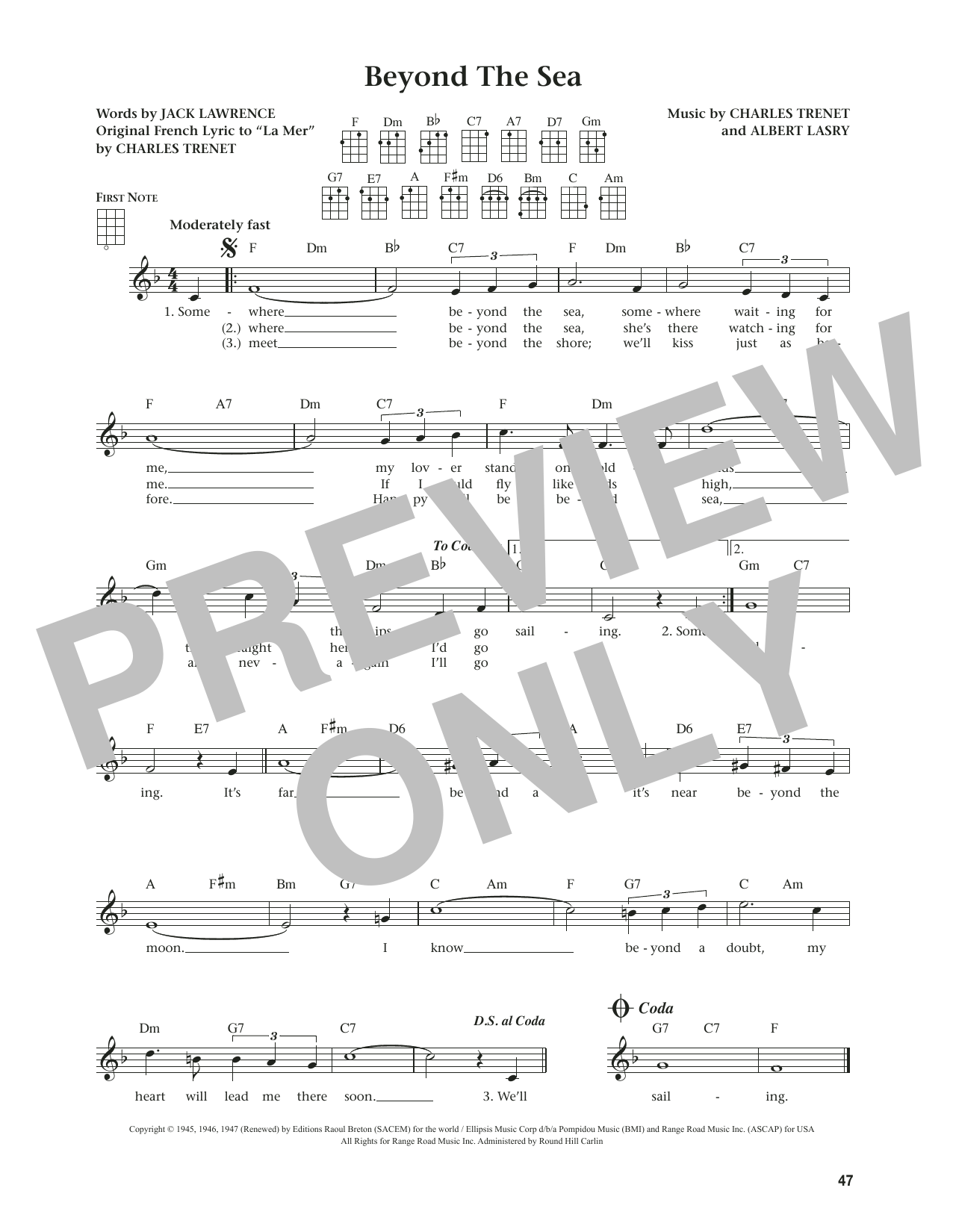 Bobby Darin Beyond The Sea (from The Daily Ukulele) (arr. Jim Beloff) Sheet Music Notes & Chords for Ukulele - Download or Print PDF