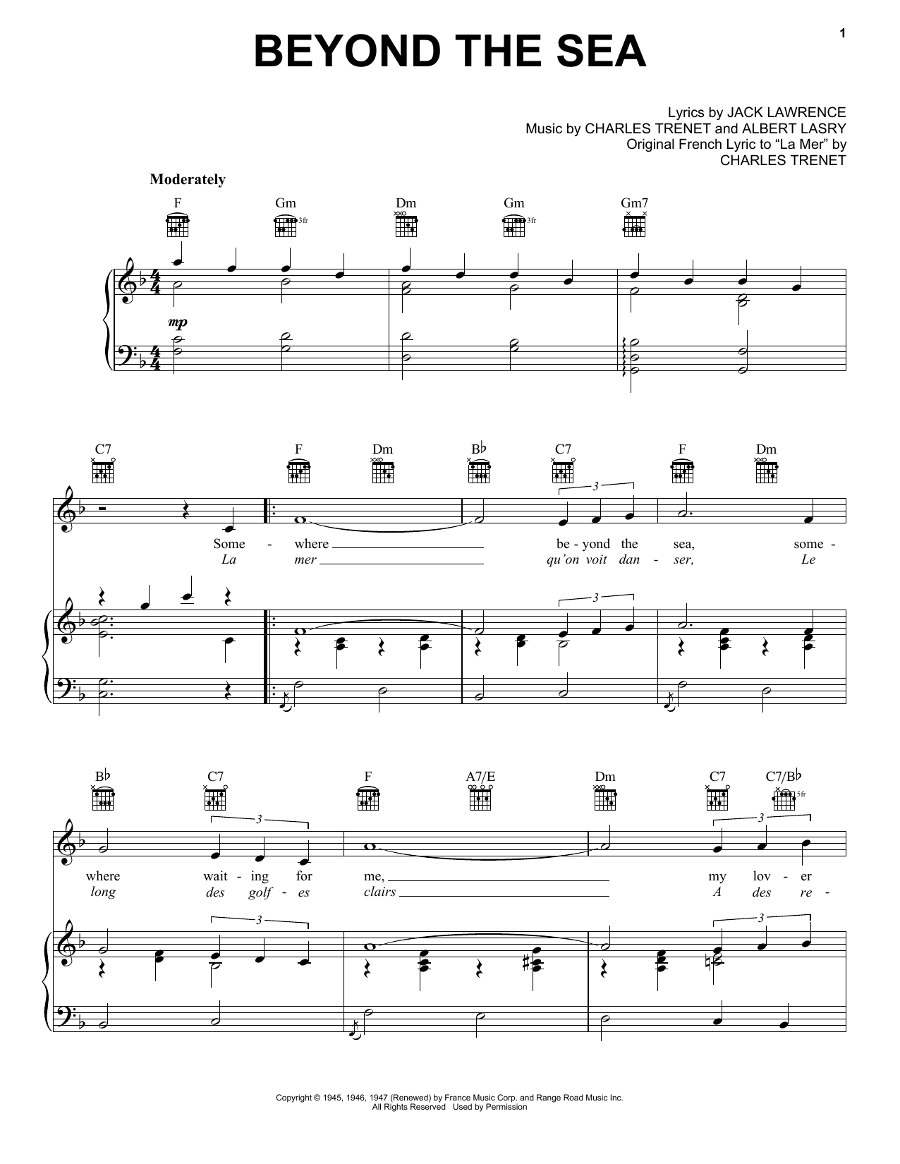 Bobby Darin Beyond The Sea sheet music notes and chords. Download Printable PDF.