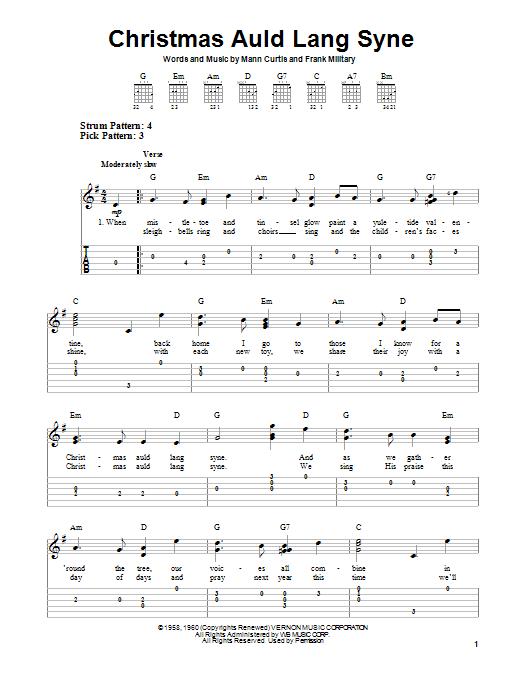Frank Military Christmas Auld Lang Syne Sheet Music Notes & Chords for Easy Guitar Tab - Download or Print PDF
