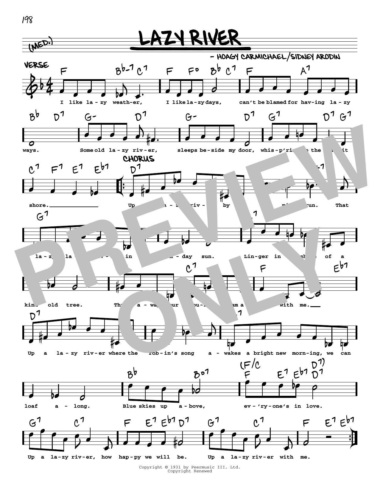 Bobby Darin Lazy River (arr. Robert Rawlins) Sheet Music Notes & Chords for Real Book – Melody, Lyrics & Chords - Download or Print PDF