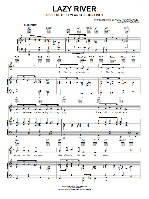 Bobby Darin Lazy River Sheet Music Notes & Chords for Piano - Download or Print PDF
