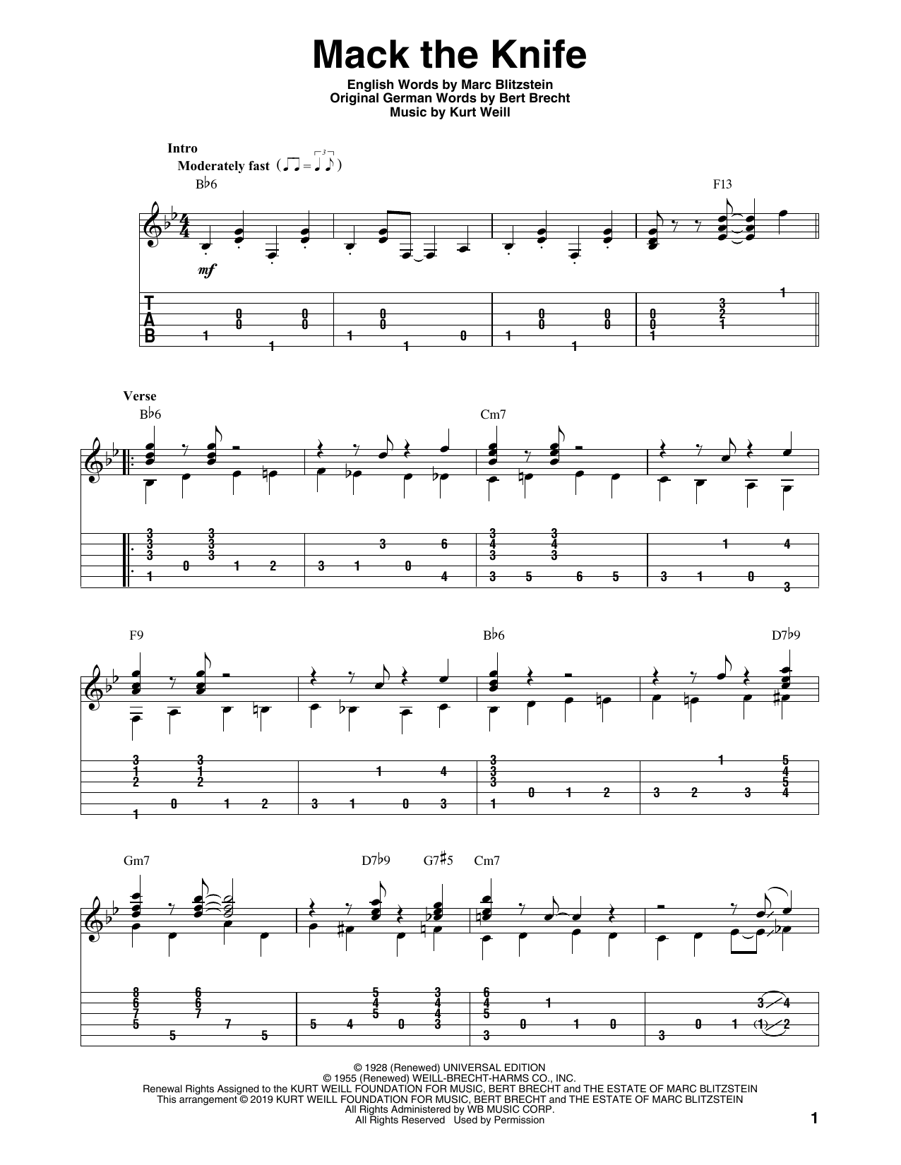 Bobby Darin Mack The Knife (arr. Bill LaFleur) Sheet Music Notes & Chords for Solo Guitar Tab - Download or Print PDF
