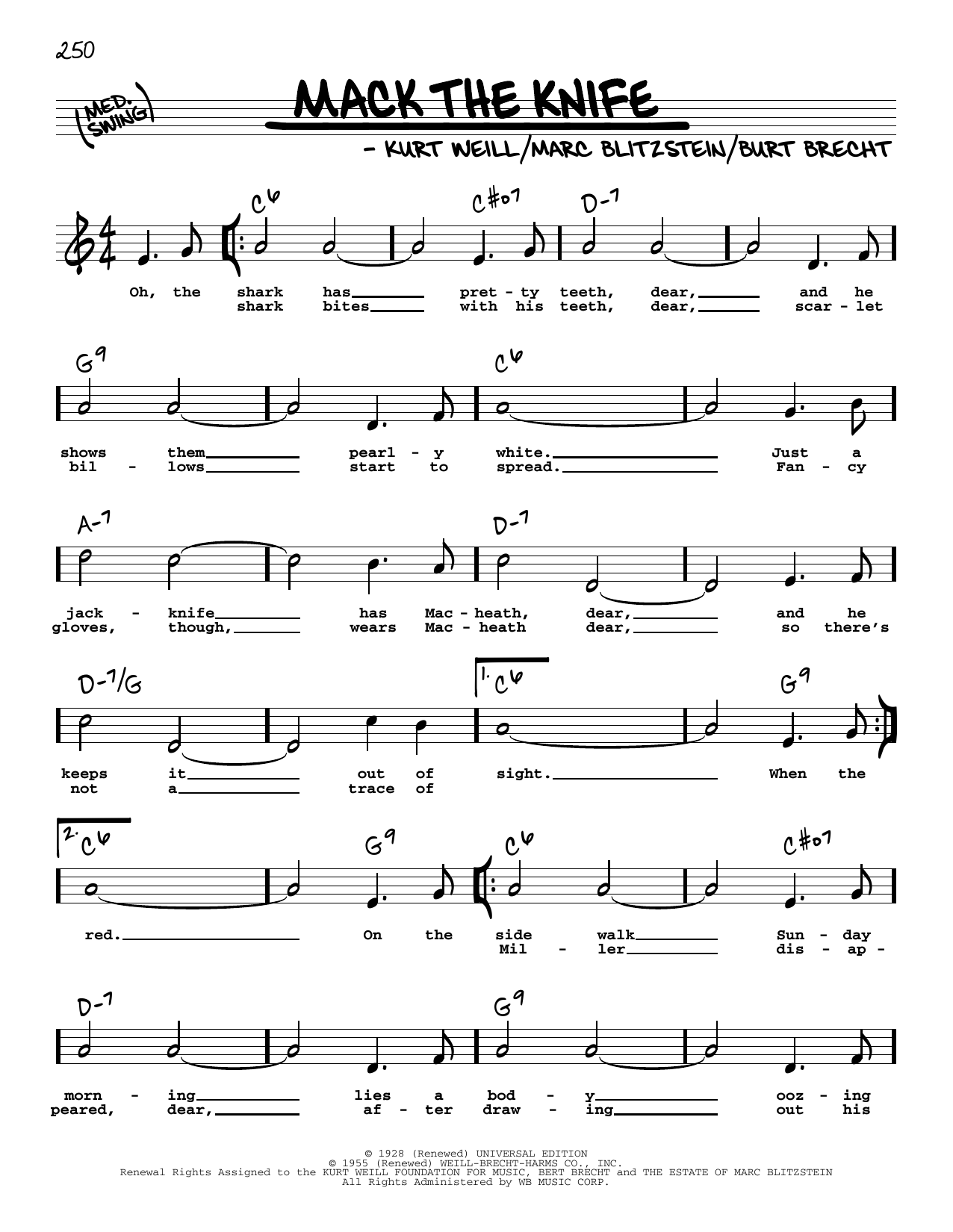 Bobby Darin Mack The Knife (High Voice) Sheet Music Notes & Chords for Real Book – Melody, Lyrics & Chords - Download or Print PDF