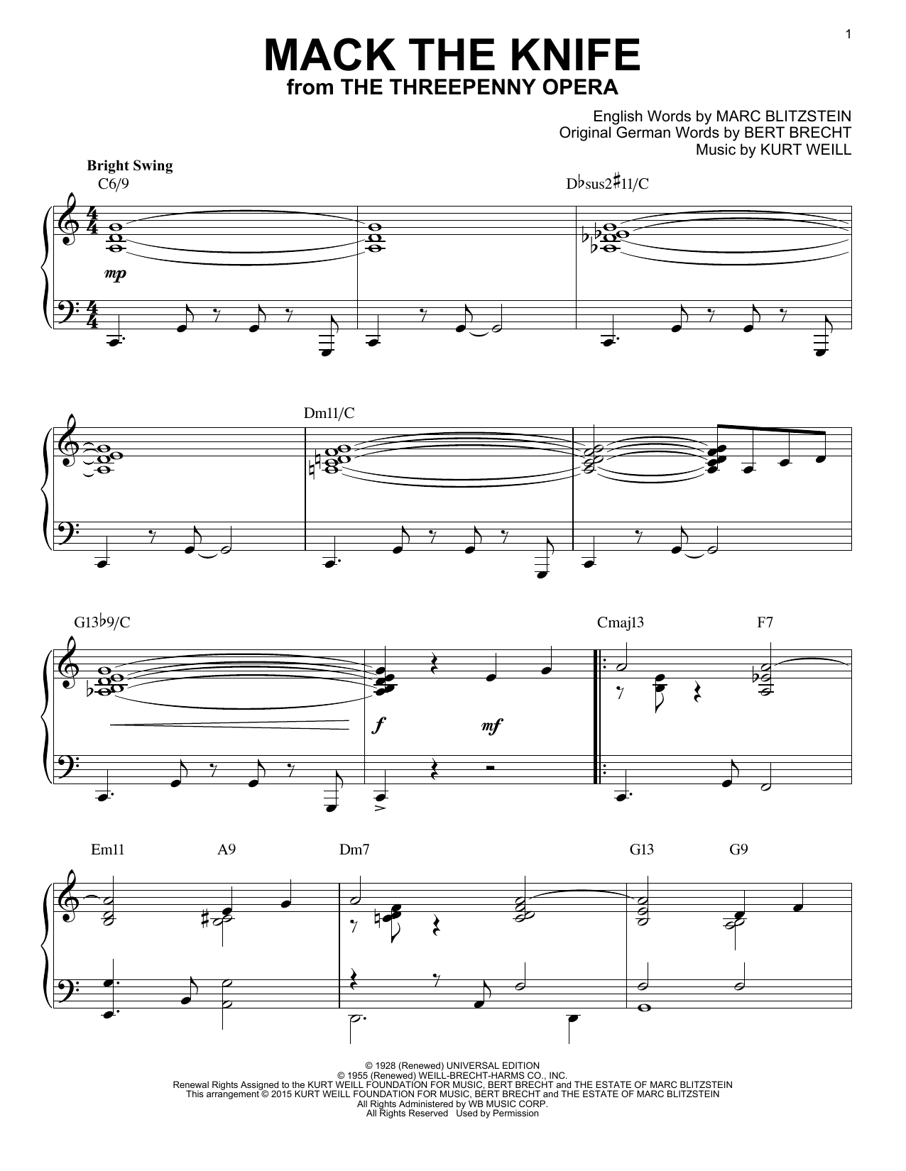 Bobby Darin Mack The Knife [Jazz version] (arr. Brent Edstrom) Sheet Music Notes & Chords for Piano - Download or Print PDF