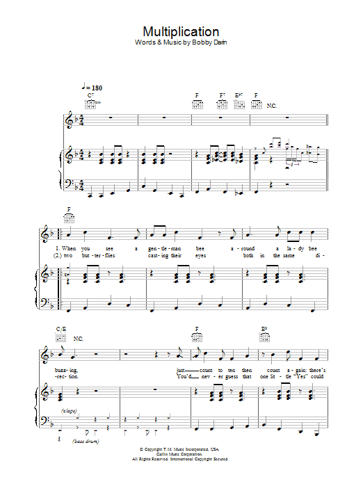 Bobby Darin Multiplication Sheet Music Notes & Chords for Lyrics & Chords - Download or Print PDF