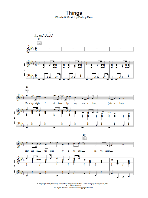 Bobby Darin Things Sheet Music Notes & Chords for Melody Line, Lyrics & Chords - Download or Print PDF