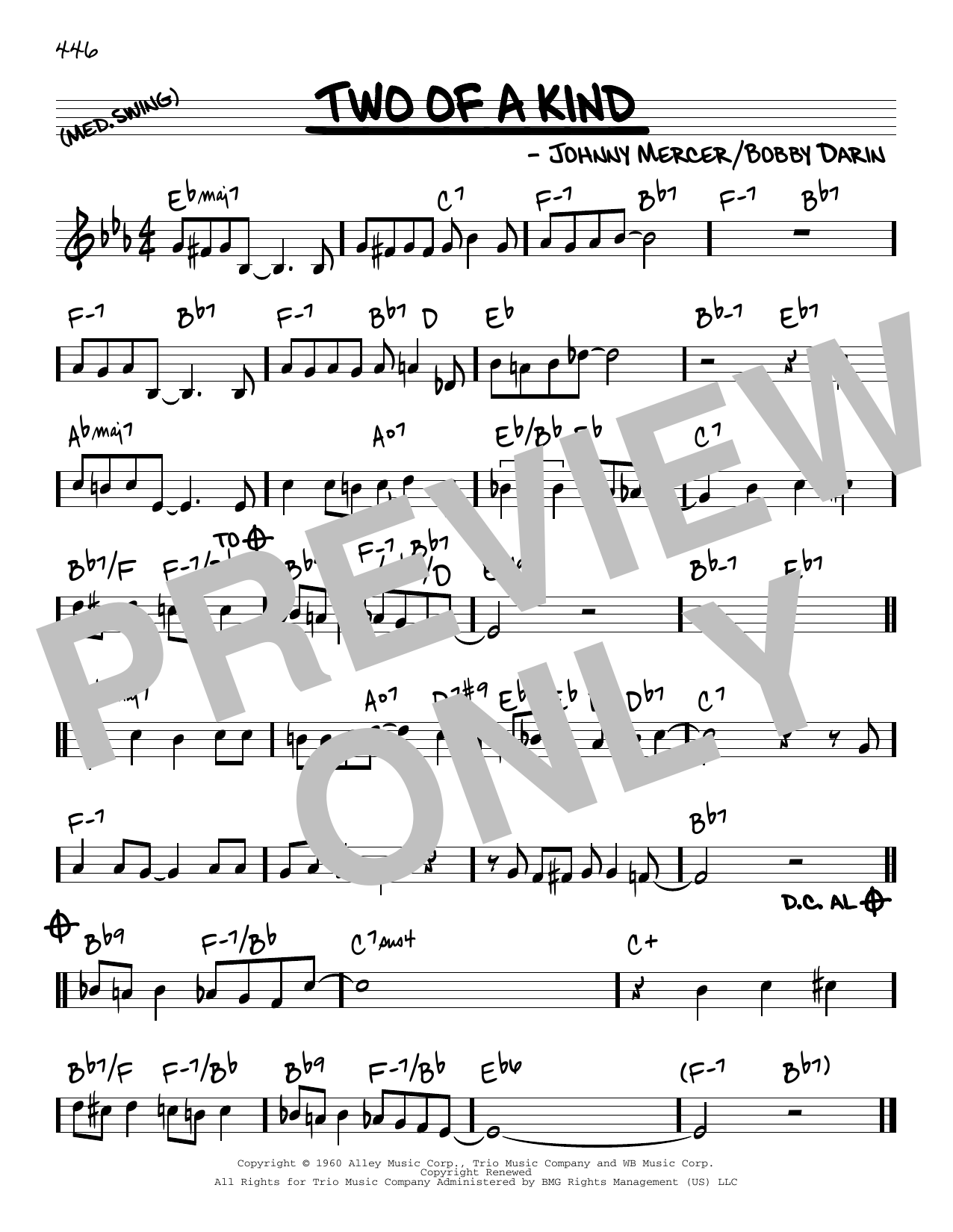 Bobby Darin Two Of A Kind Sheet Music Notes & Chords for Real Book – Melody & Chords - Download or Print PDF