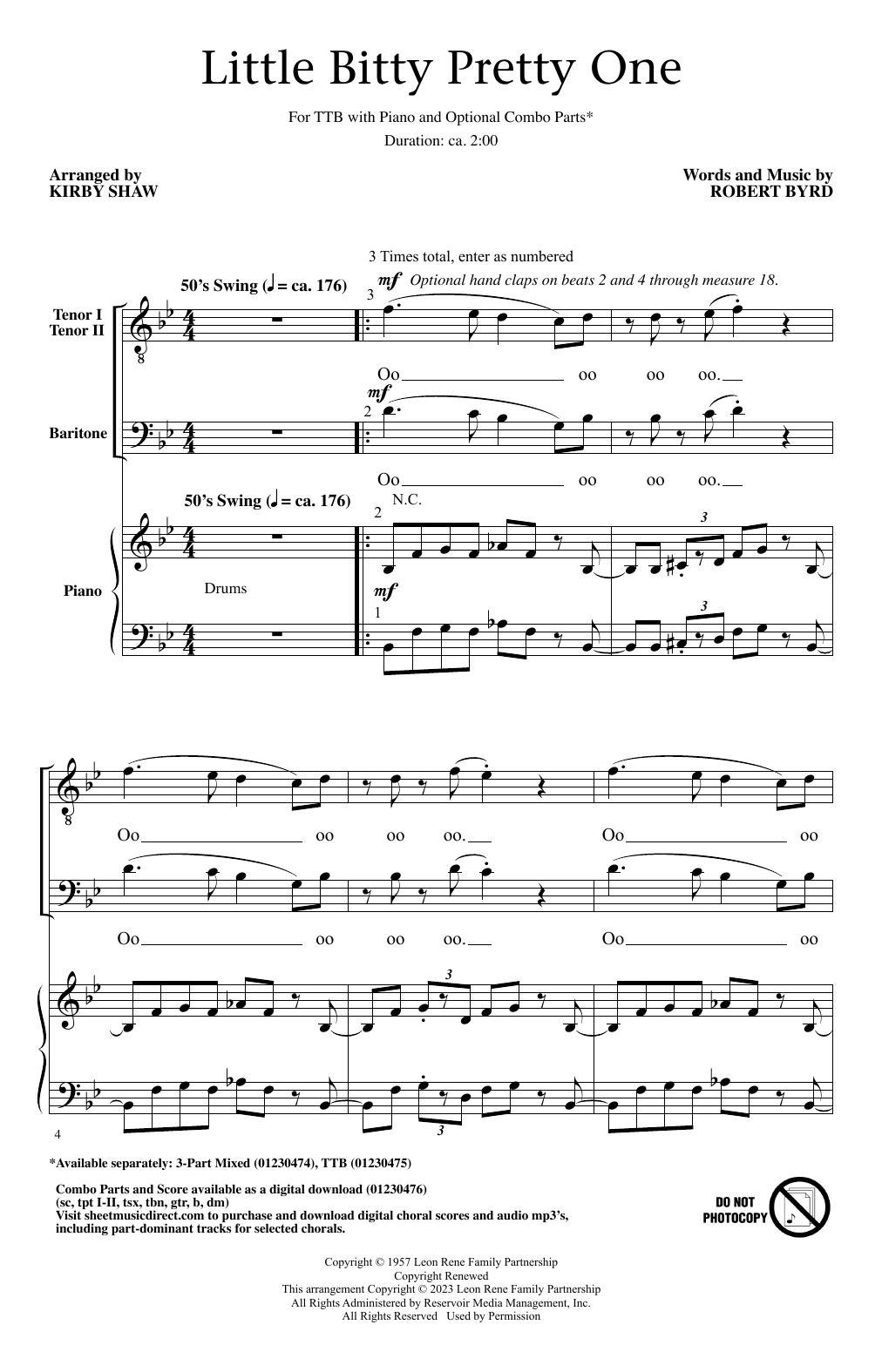 Bobby Day Little Bitty Pretty One (arr. Kirby Shaw) Sheet Music Notes & Chords for 3-Part Mixed Choir - Download or Print PDF