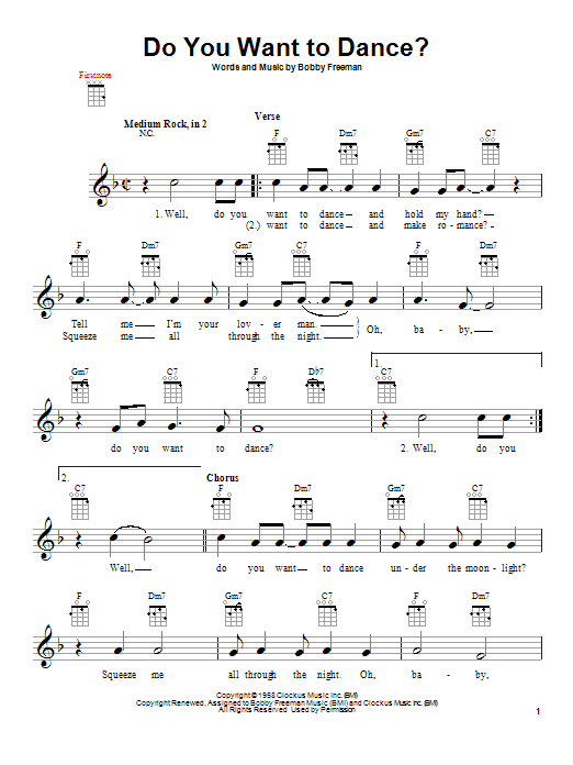 Bobby Freeman Do You Want To Dance? Sheet Music Notes & Chords for Piano, Vocal & Guitar (Right-Hand Melody) - Download or Print PDF