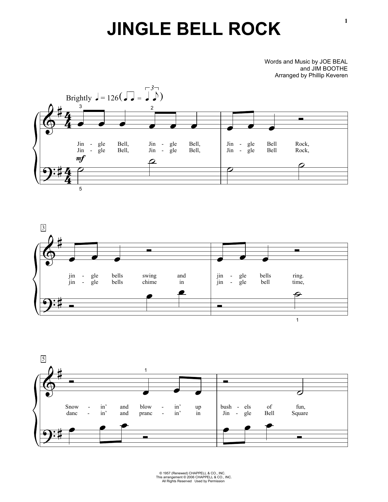 Bobby Helms Jingle-Bell Rock Sheet Music Notes & Chords for Piano (Big Notes) - Download or Print PDF