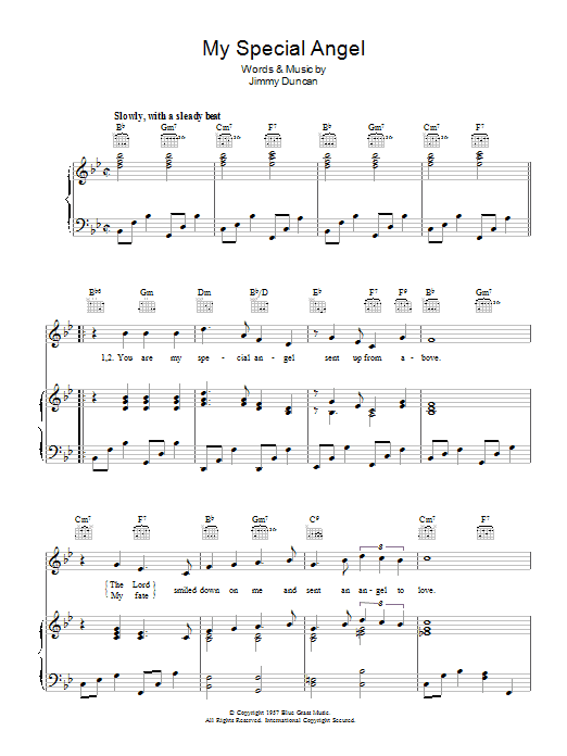 Bobby Helms My Special Angel Sheet Music Notes & Chords for Piano, Vocal & Guitar (Right-Hand Melody) - Download or Print PDF