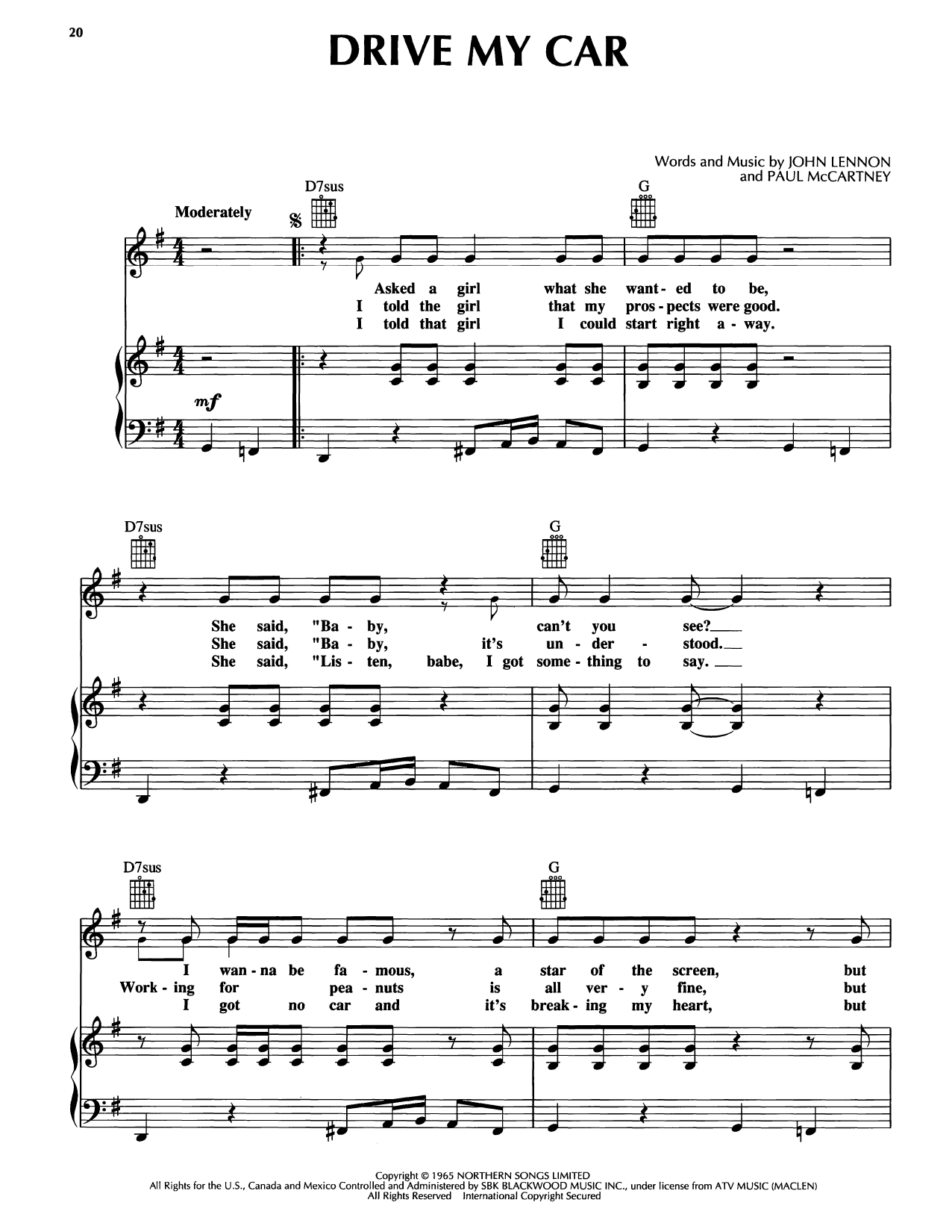 Bobby McFerrin Drive My Car Sheet Music Notes & Chords for Piano, Vocal & Guitar Chords (Right-Hand Melody) - Download or Print PDF
