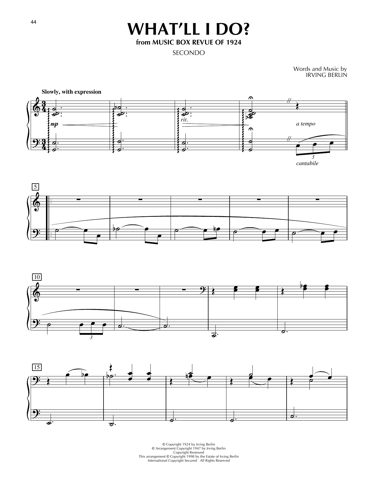 Bobby Scott What'll I Do? (from The Great Gatsby) Sheet Music Notes & Chords for Piano Duet - Download or Print PDF