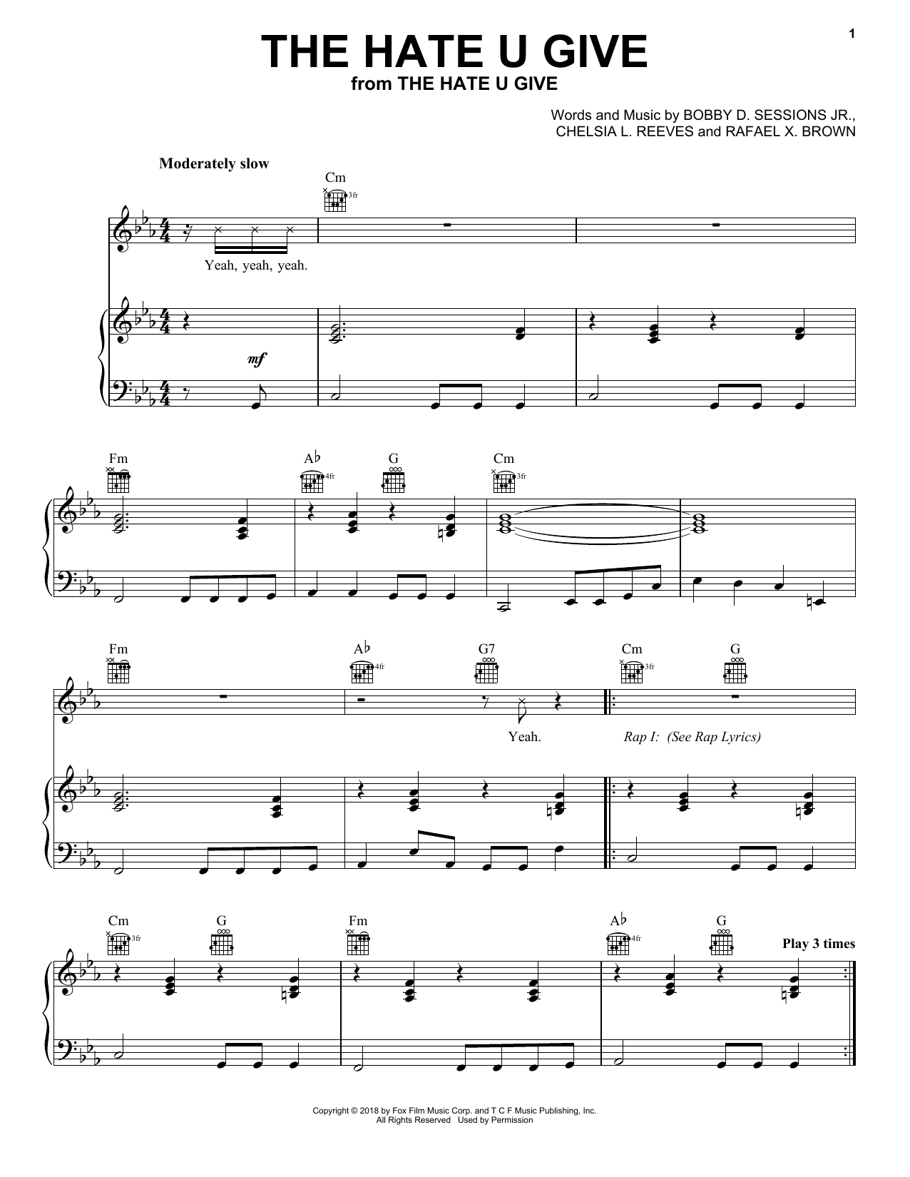 Bobby Sessions The Hate U Give (Feat. Keite Young) Sheet Music Notes & Chords for Piano, Vocal & Guitar (Right-Hand Melody) - Download or Print PDF