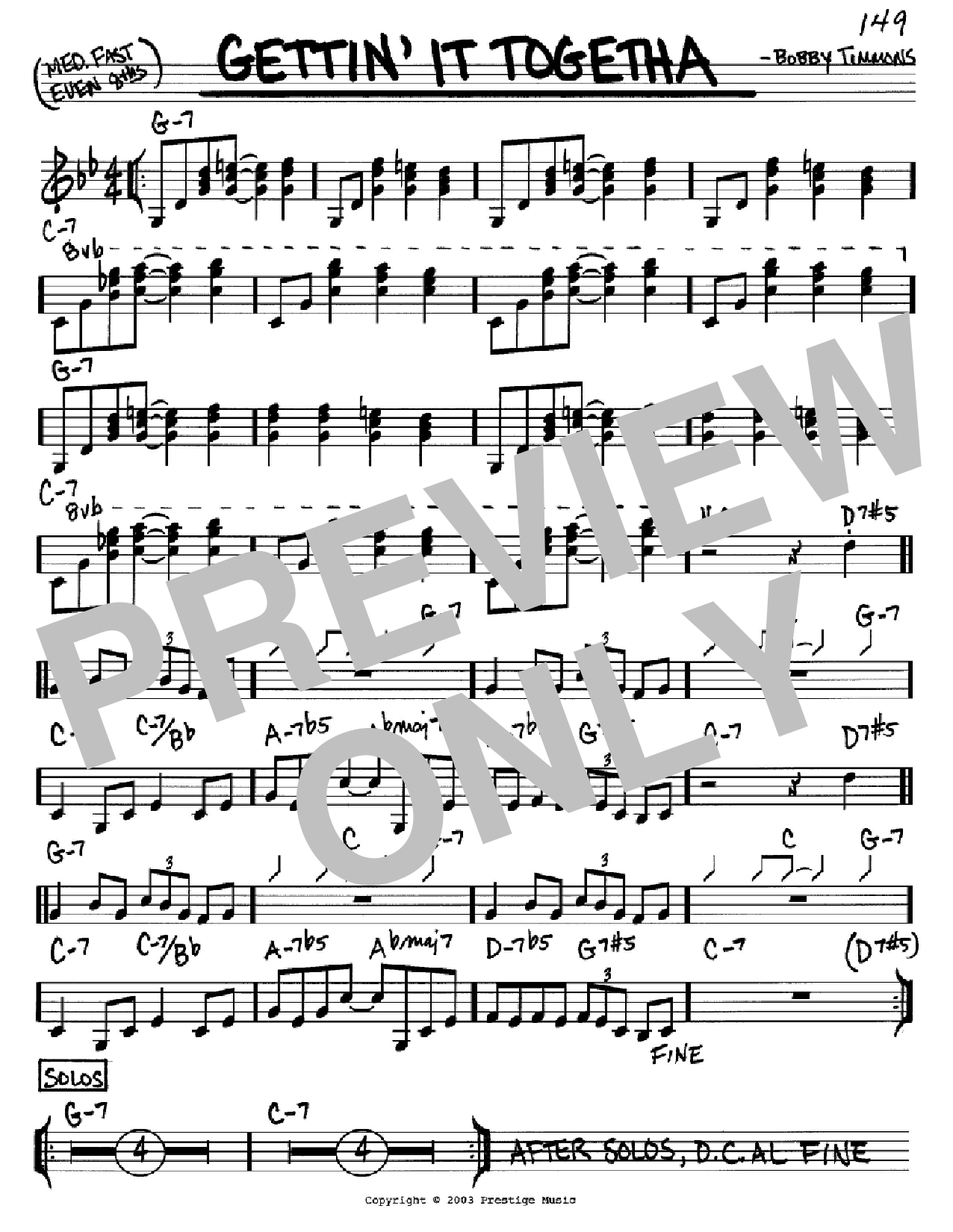 Bobby Timmons Gettin' It Togetha Sheet Music Notes & Chords for Real Book - Melody & Chords - C Instruments - Download or Print PDF