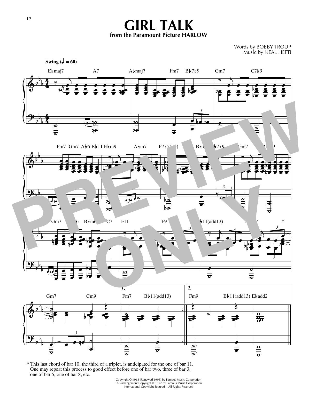 Bobby Troup Girl Talk (arr. Thomas Coppola) Sheet Music Notes & Chords for Piano Solo - Download or Print PDF