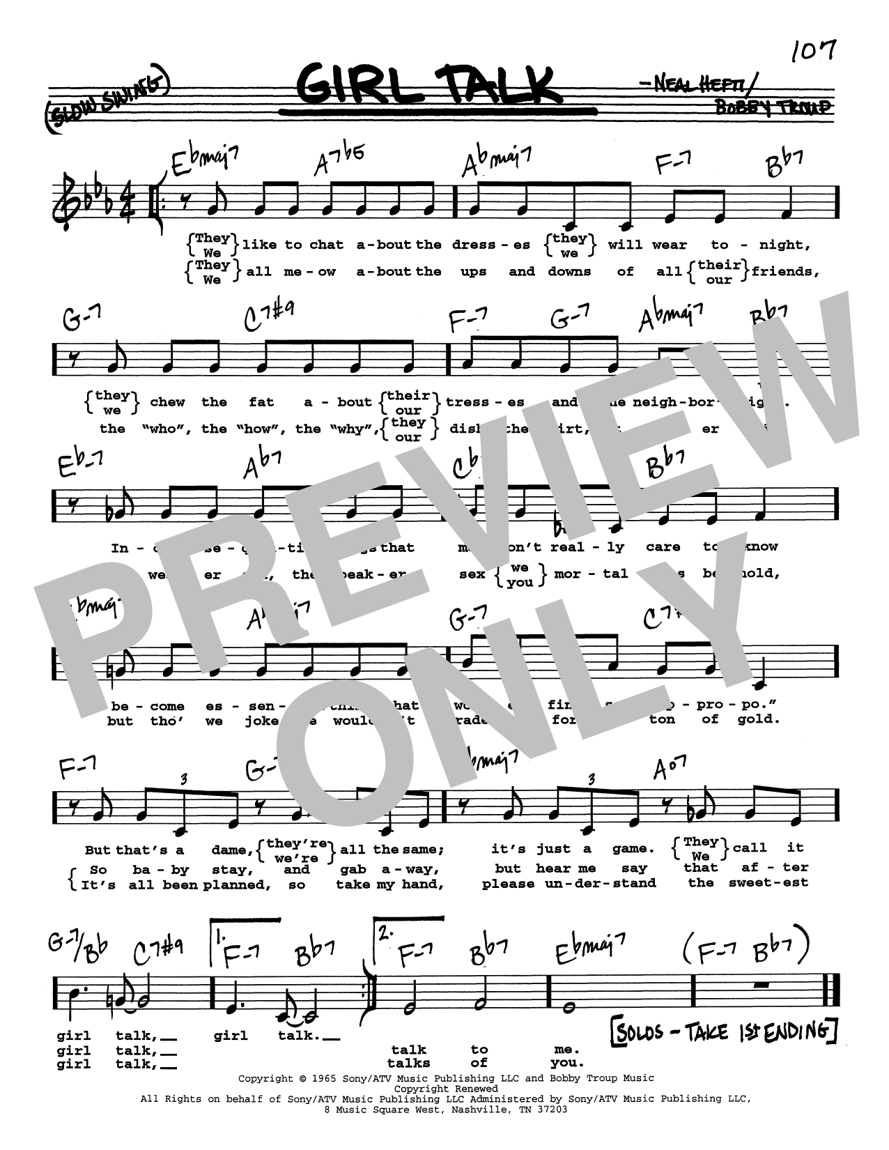 Bobby Troup Girl Talk (Low Voice) Sheet Music Notes & Chords for Real Book – Melody, Lyrics & Chords - Download or Print PDF