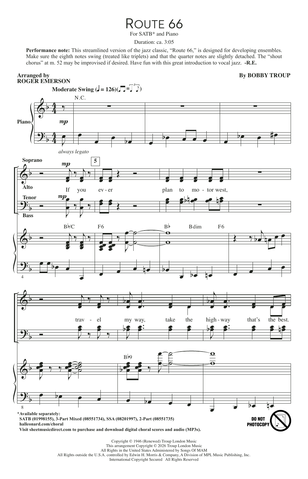 Bobby Troup Route 66 (arr. Roger Emerson) Sheet Music Notes & Chords for 2-Part Choir - Download or Print PDF