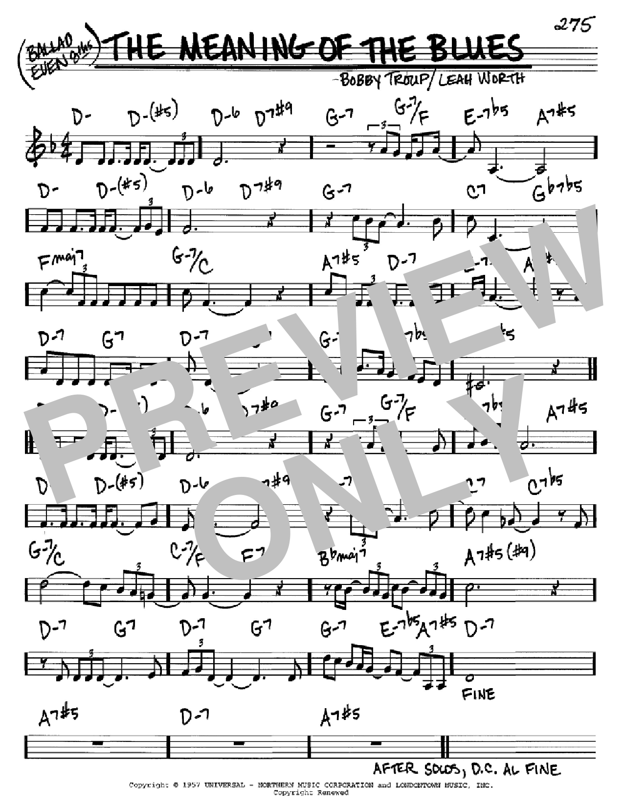 Bobby Troup The Meaning Of The Blues Sheet Music Notes & Chords for Real Book – Melody & Chords – C Instruments - Download or Print PDF