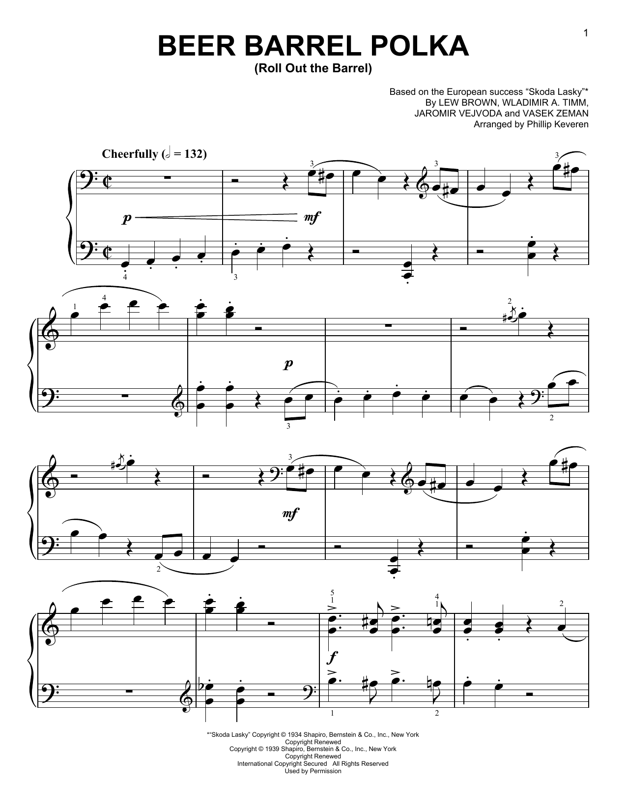 Bobby Vinton Beer Barrel Polka (Roll Out The Barrel) [Classical version] (arr. Phillip Keveren) Sheet Music Notes & Chords for Easy Piano - Download or Print PDF