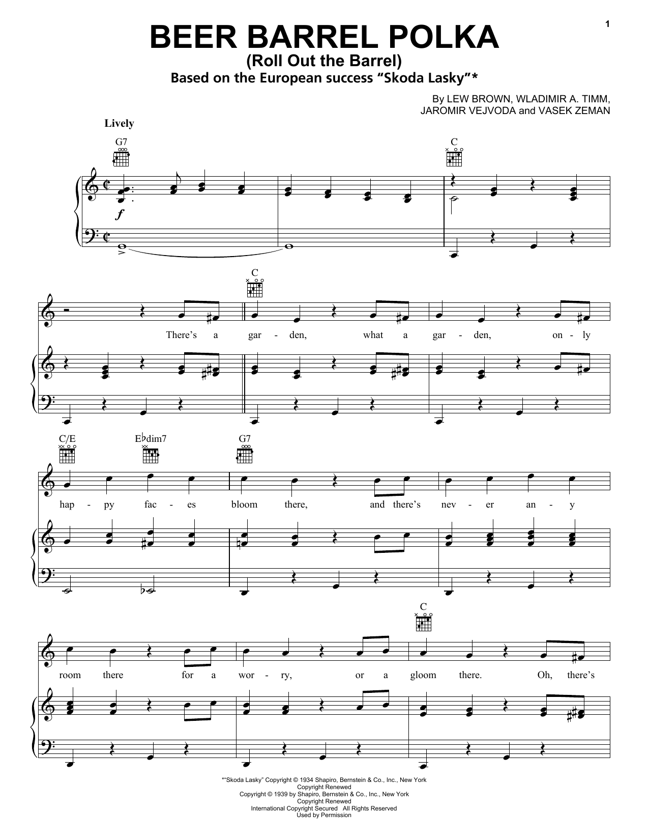 Bobby Vinton Beer Barrel Polka (Roll Out The Barrel) Sheet Music Notes & Chords for Melody Line, Lyrics & Chords - Download or Print PDF