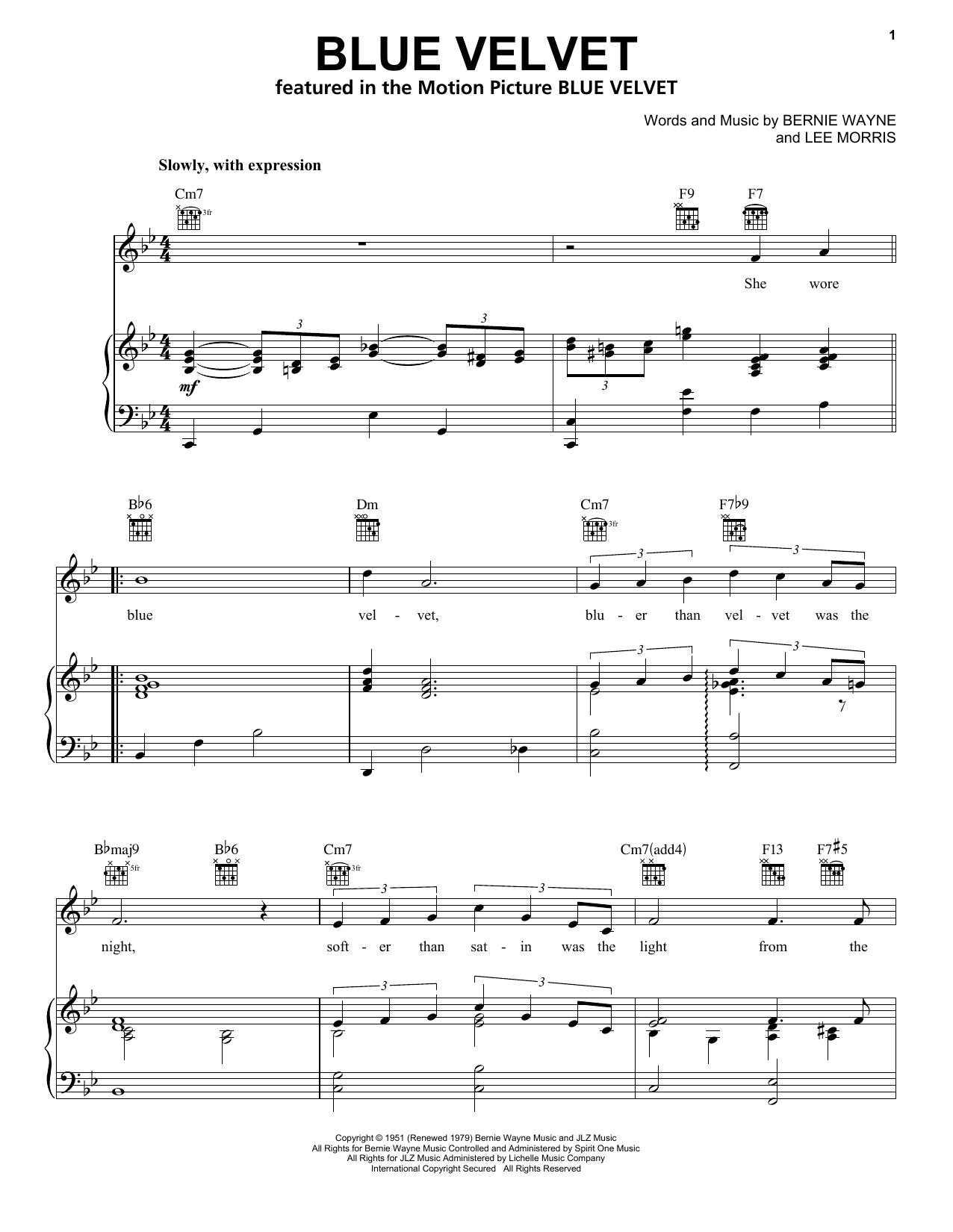 Bobby Vinton Blue Velvet Sheet Music Notes & Chords for Lyrics & Chords - Download or Print PDF