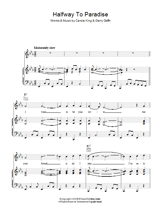 Carole King Halfway To Paradise Sheet Music Notes & Chords for Piano, Vocal & Guitar (Right-Hand Melody) - Download or Print PDF