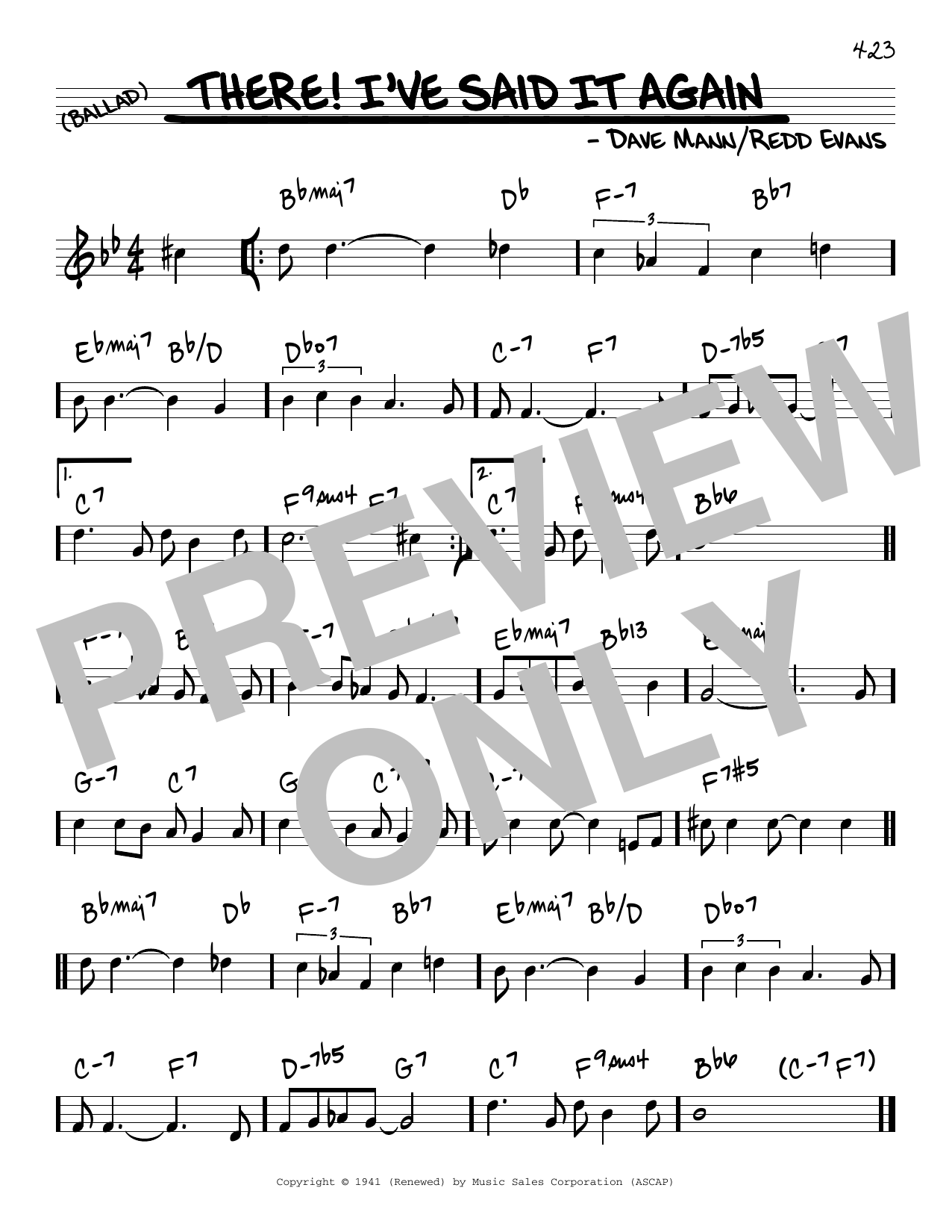 Bobby Vinton There! I've Said It Again Sheet Music Notes & Chords for Real Book – Melody & Chords - Download or Print PDF