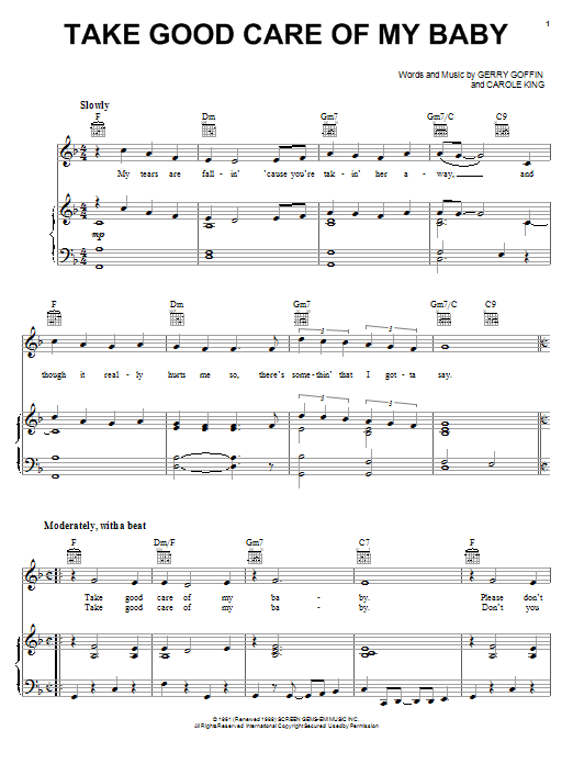 Preview Bobby Vee Take Good Care Of My Baby Pop sheet music, notes and chords for Lyrics & Chords, SKU: 81787 Take Good Care Of My Baby sheet music