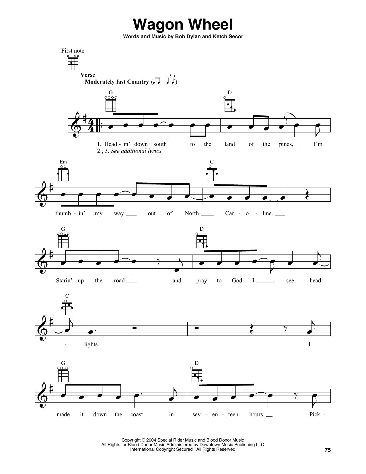 Boby Dylan Wagon Wheel Sheet Music Notes & Chords for Banjo Tab - Download or Print PDF
