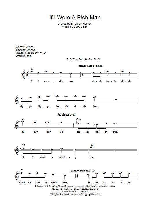Jerry Bock If I Were A Rich Man (from The Fiddler On The Roof) Sheet Music Notes & Chords for Keyboard - Download or Print PDF
