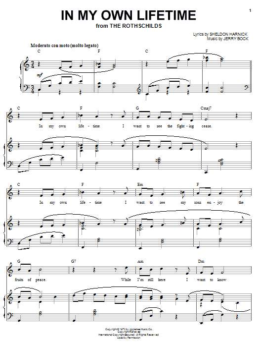 Bock & Harnick In My Own Lifetime Sheet Music Notes & Chords for Piano, Vocal & Guitar (Right-Hand Melody) - Download or Print PDF